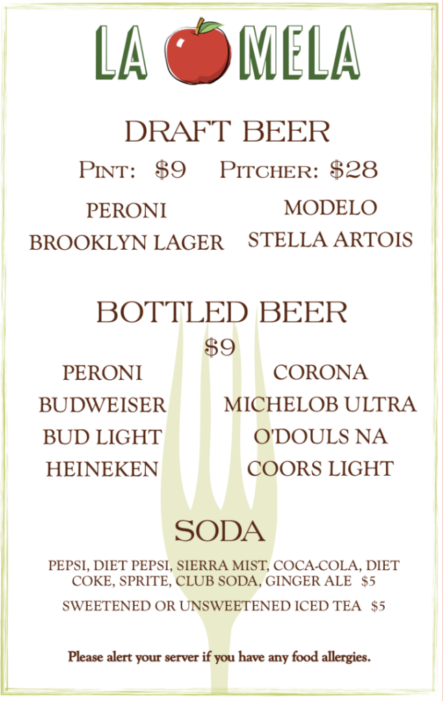 La mela drinks menu